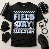 Field Day Blue Team Groovy Smile Face Checkered Students Performance Shirt