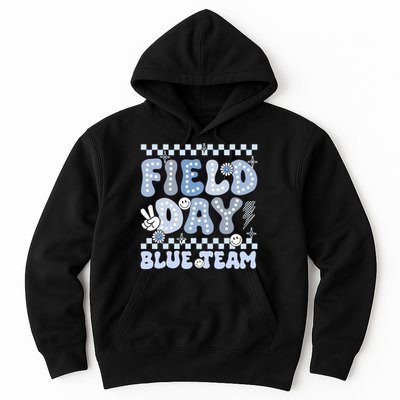 Field Day Blue Team Groovy Smile Face Checkered Students Hoodie
