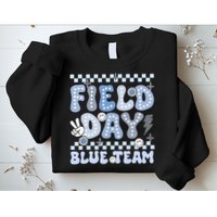 Field Day Blue Team Groovy Smile Face Checkered Students Sweatshirt