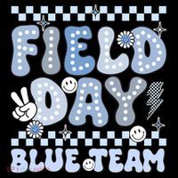 Field Day Blue Team Groovy Smile Face Checkered Students T-Shirt