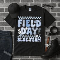 Field Day Blue Team Groovy Smile Face Checkered Students Tall T-Shirt