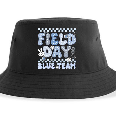 Field Day Blue Team Groovy Smile Face Checkered Students Sustainable Bucket Hat