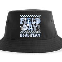 Field Day Blue Team Groovy Smile Face Checkered Students Sustainable Bucket Hat