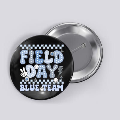 Field Day Blue Team Groovy Smile Face Checkered Students Button