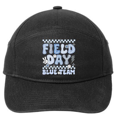 Field Day Blue Team Groovy Smile Face Checkered Students 7-Panel Snapback Hat