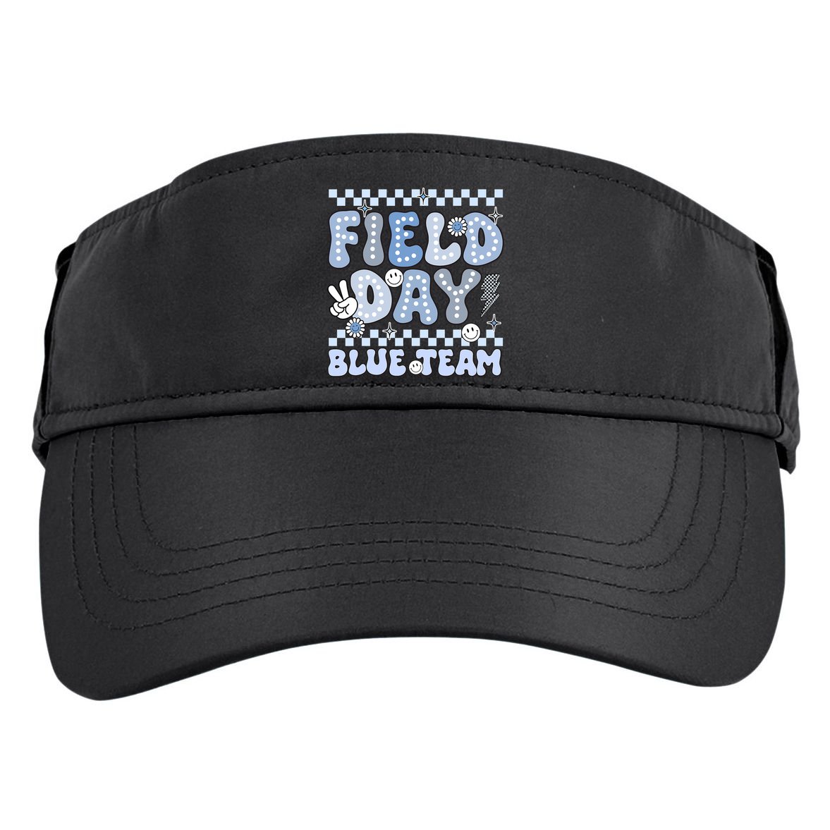 Field Day Blue Team Groovy Smile Face Checkered Students Adult Drive Performance Visor