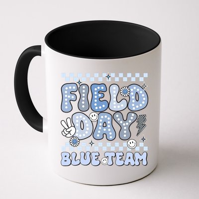Field Day Blue Team Groovy Smile Face Checkered Students Mug