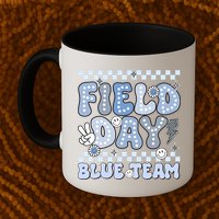 Field Day Blue Team Groovy Smile Face Checkered Students Mug