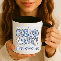 Field Day Blue Team Groovy Smile Face Checkered Students Mug