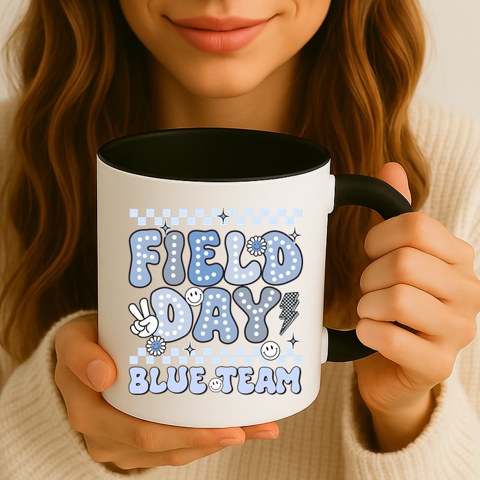 Field Day Blue Team Groovy Smile Face Checkered Students Mug