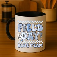 Field Day Blue Team Groovy Smile Face Checkered Students Mug
