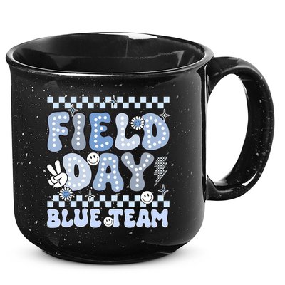 Field Day Blue Team Groovy Smile Face Checkered Students 15oz Campfire Ceramic Mug