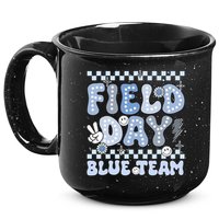 Field Day Blue Team Groovy Smile Face Checkered Students 15oz Campfire Ceramic Mug