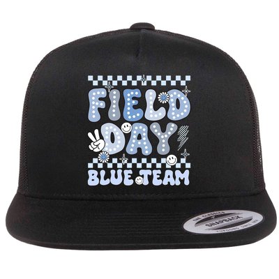 Field Day Blue Team Groovy Smile Face Checkered Students Flatbill Hat