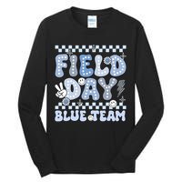 Field Day Blue Team Groovy Smile Face Checkered Students Tall Long Sleeve T-Shirt