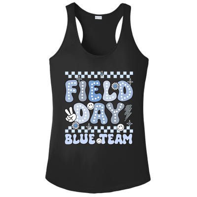 Field Day Blue Team Groovy Smile Face Checkered Students Ladies PosiCharge Competitor Racerback Tank