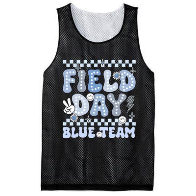 Field Day Blue Team Groovy Smile Face Checkered Students Mesh Reversible Basketball Jersey Tank