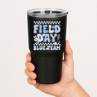 Field Day Blue Team Groovy Smile Face Checkered Students Tumbler