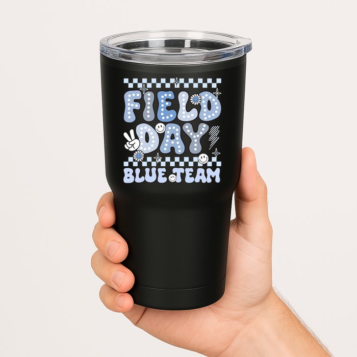 Field Day Blue Team Groovy Smile Face Checkered Students Tumbler