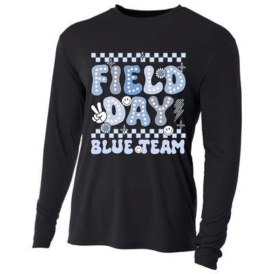 Field Day Blue Team Groovy Smile Face Checkered Students Cooling Performance Long Sleeve Crew