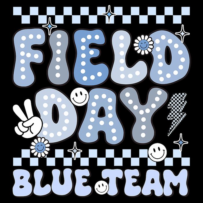 Field Day Blue Team Groovy Smile Face Checkered Students Youth Performance Sprint T-Shirt