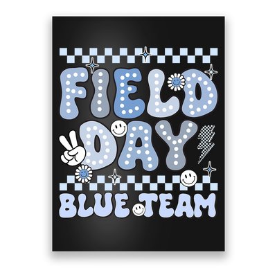 Field Day Blue Team Groovy Smile Face Checkered Students Poster