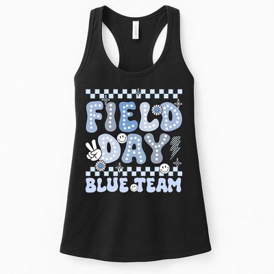 Field Day Blue Team Groovy Smile Face Checkered Students Womens Tank Top
