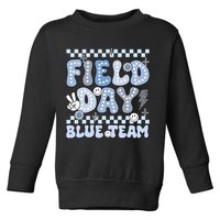 Field Day Blue Team Groovy Smile Face Checkered Students Toddler Sweatshirt
