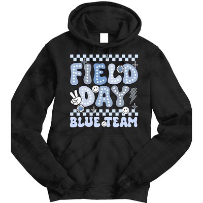Field Day Blue Team Groovy Smile Face Checkered Students Tie Dye Hoodie