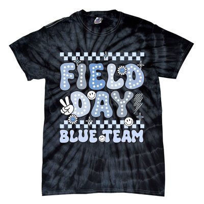 Field Day Blue Team Groovy Smile Face Checkered Students Tie-Dye T-Shirt