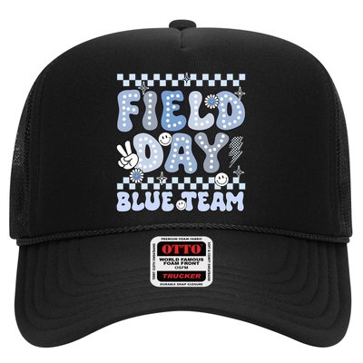 Field Day Blue Team Groovy Smile Face Checkered Students Trucker Hat