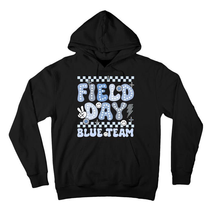 Field Day Blue Team Groovy Smile Face Checkered Students Tall Hoodie