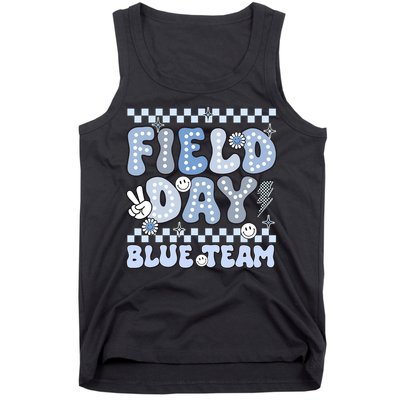 Field Day Blue Team Groovy Smile Face Checkered Students Tank Top