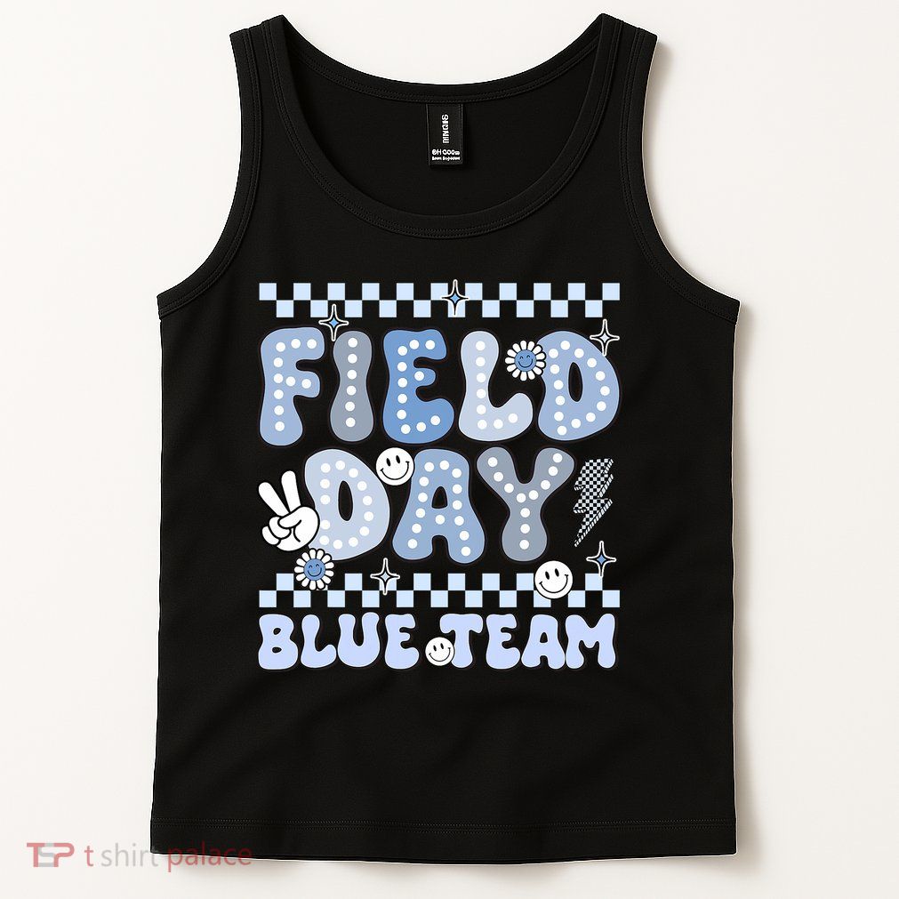 Field Day Blue Team Groovy Smile Face Checkered Students Tank Top