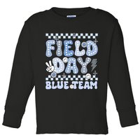 Field Day Blue Team Groovy Smile Face Checkered Students Toddler Long Sleeve Shirt