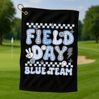 Field Day Blue Team Groovy Smile Face Checkered Students Golf Towel