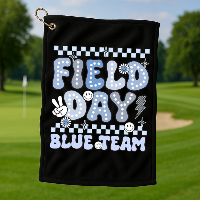 Field Day Blue Team Groovy Smile Face Checkered Students Golf Towel