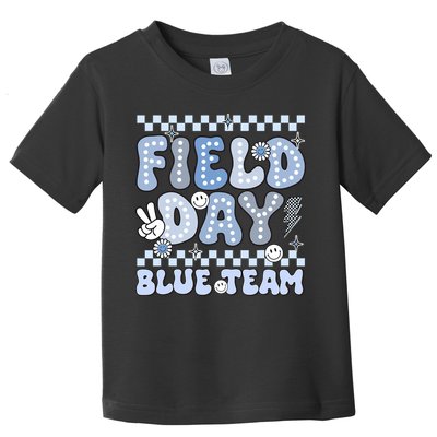 Field Day Blue Team Groovy Smile Face Checkered Students Toddler T-Shirt