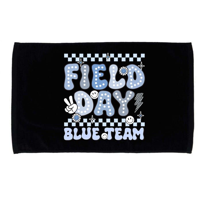 Field Day Blue Team Groovy Smile Face Checkered Students Microfiber Hand Towel
