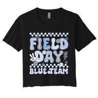 Field Day Blue Team Groovy Smile Face Checkered Students Crop Top