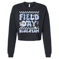 Field Day Blue Team Groovy Smile Face Checkered Students Cropped Pullover Crew
