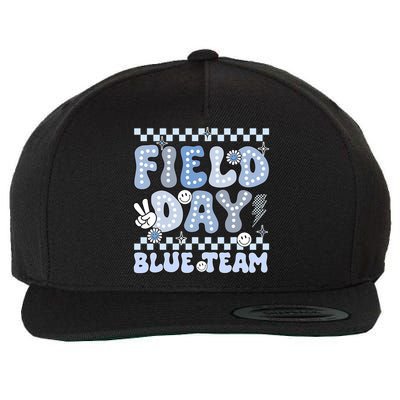 Field Day Blue Team Groovy Smile Face Checkered Students Wool Snapback Cap
