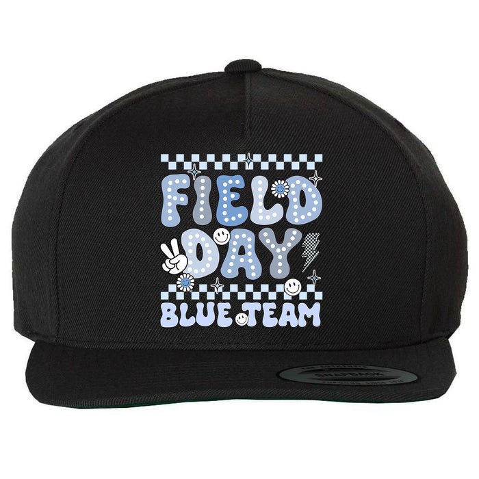Field Day Blue Team Groovy Smile Face Checkered Students Wool Snapback Cap
