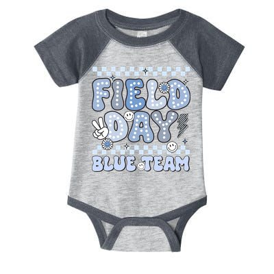 Field Day Blue Team Groovy Smile Face Checkered Students Infant Baby Jersey Bodysuit