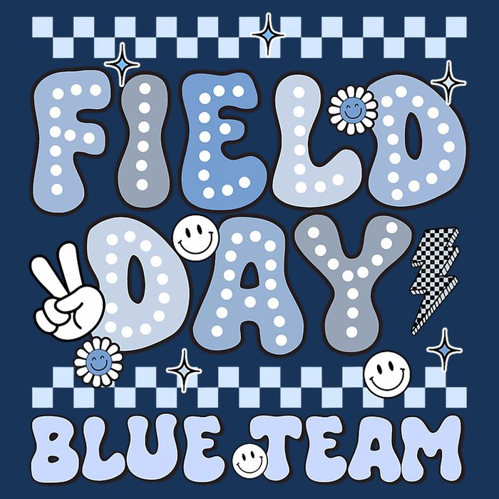 Field Day Blue Team Groovy Smile Face Checkered Students Infant Baby Jersey Bodysuit