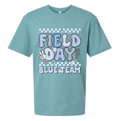 Field Day Blue Team Groovy Smile Face Checkered Students Sueded Cloud Jersey T-Shirt