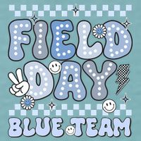 Field Day Blue Team Groovy Smile Face Checkered Students Sueded Cloud Jersey T-Shirt