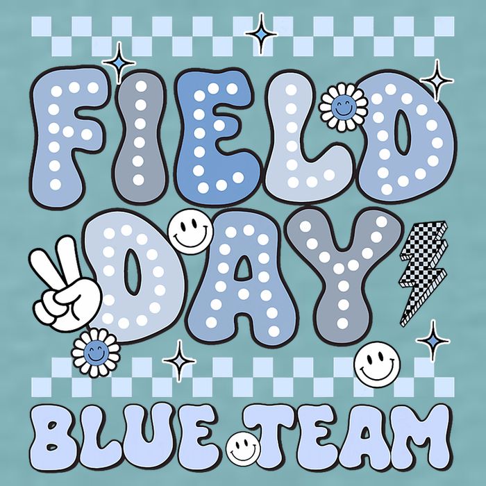 Field Day Blue Team Groovy Smile Face Checkered Students Sueded Cloud Jersey T-Shirt