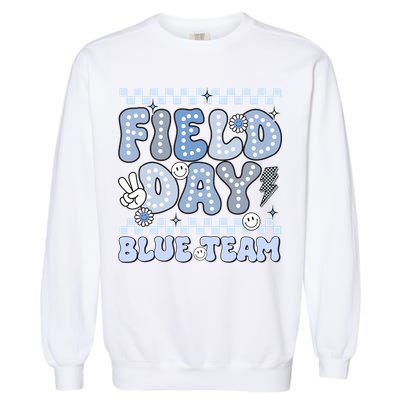 Field Day Blue Team Groovy Smile Face Checkered Students Garment-Dyed Sweatshirt