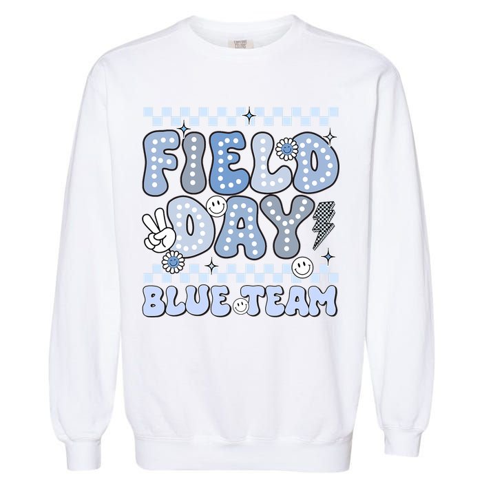 Field Day Blue Team Groovy Smile Face Checkered Students Garment-Dyed Sweatshirt